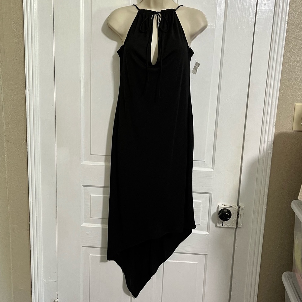 David Meister Vintage Asymmetrical Black Dress Halter Keyhole Tie 10 E